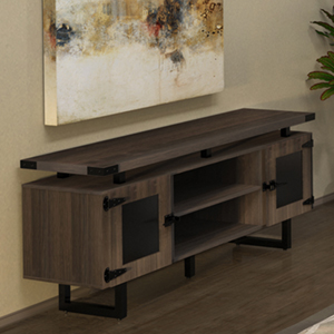 Modern Office Credenza with Metal Base & Glass Doors