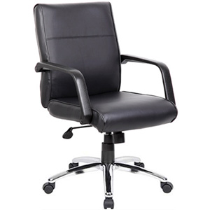 Conference Chair, Modern Leather Mid-Back with Chrome Base