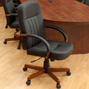 Conference Chairs, Leather Office Chairs w Cherry or Mahogany Wood