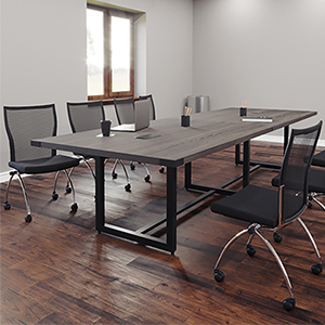 8ft - 16ft Modern Conference Room Table and Chairs Set with Metal & Mesh