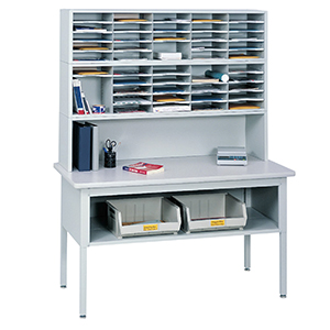 Office Mail Sorter with Metal Frame & Laminate Tabletop, Office Mailroom Station Organizer