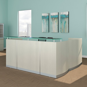 Modern Reception Desk, Receptionist Station with Glass Top and Optional Return