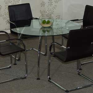 Round Glass Conference Table with Chairs Set, Glass Office Table