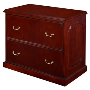 Traditional Lateral File Drawer Cabinet, Mahogany Wood Credenza