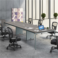 8ft - 12ft Modern Conference Table and Chairs Set with Mesh Chairs & Metal Base
