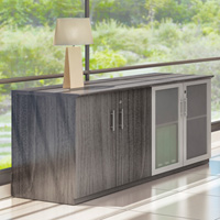 Modern Low Wall Credenza, Glass and Wood Doors