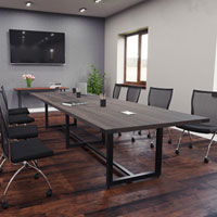 8 foot - 16 foot Modern Conference Room Table with Metal Base & Metal Accents