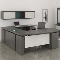 Modern U-Shaped Executive Desk with Optional Hutch & Cabinet